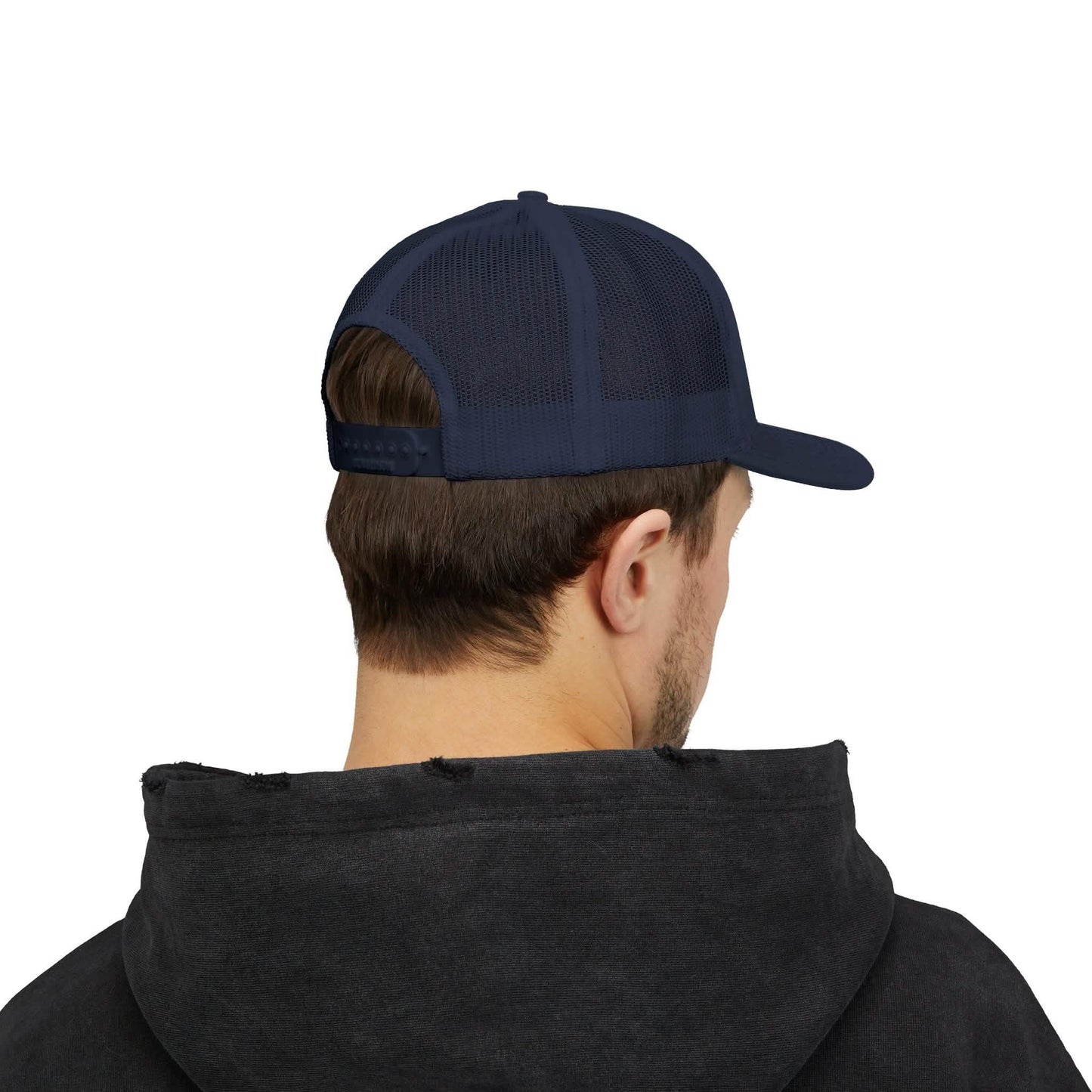 Marinblå Snapback Trucker-keps - Broderad vit logotyp