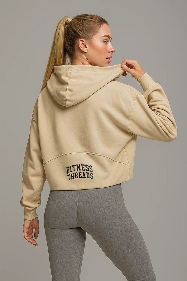 Essential Cropped Zipped Hoodie Beige - Cropped Zip Hoodies