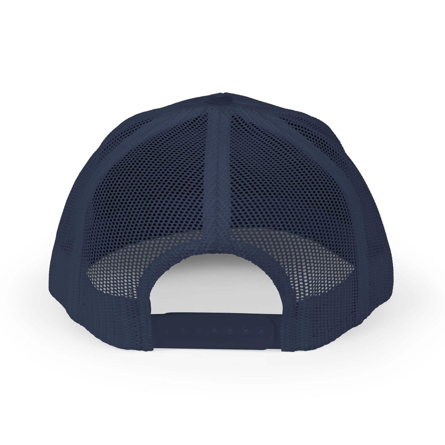 Marinblå Snapback Trucker-keps - Broderad vit logotyp 
