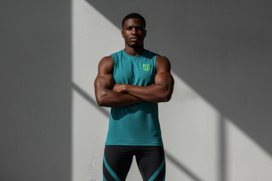 Black athlete arms crossed pose