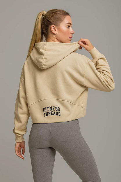 Essential Cropped Zipped Hoodie Beige - Cropped Zip Hoodies
